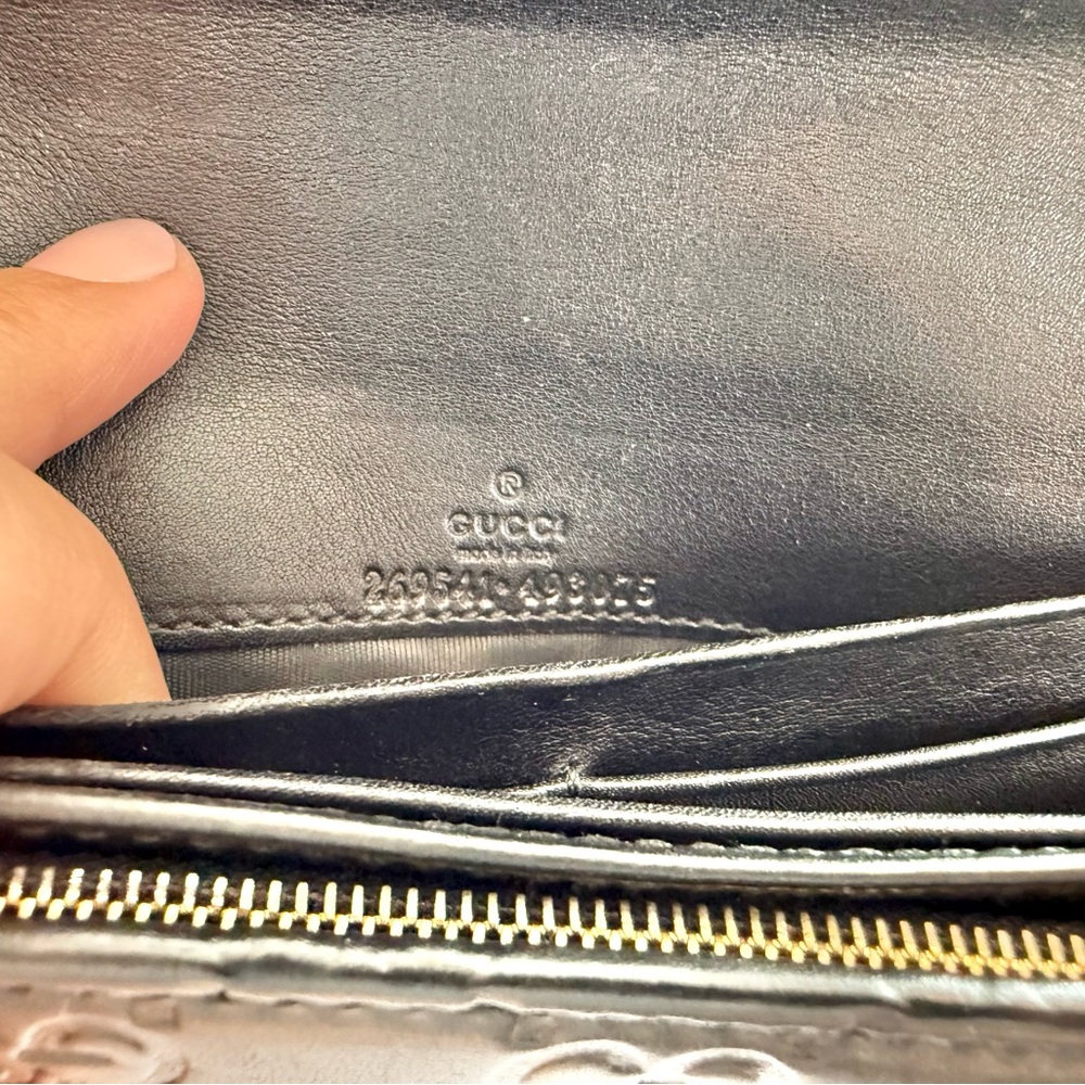 100% Authentic Gucci Guccissima Wallet On Chain- WOC- Black Leather Wallet - Picture 9 of 12